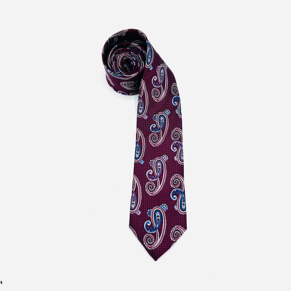 Bruno Marchesi Burgundy Paisley Silk Handmade Men's‎ Neck Tie XL - Picture 4 of 7